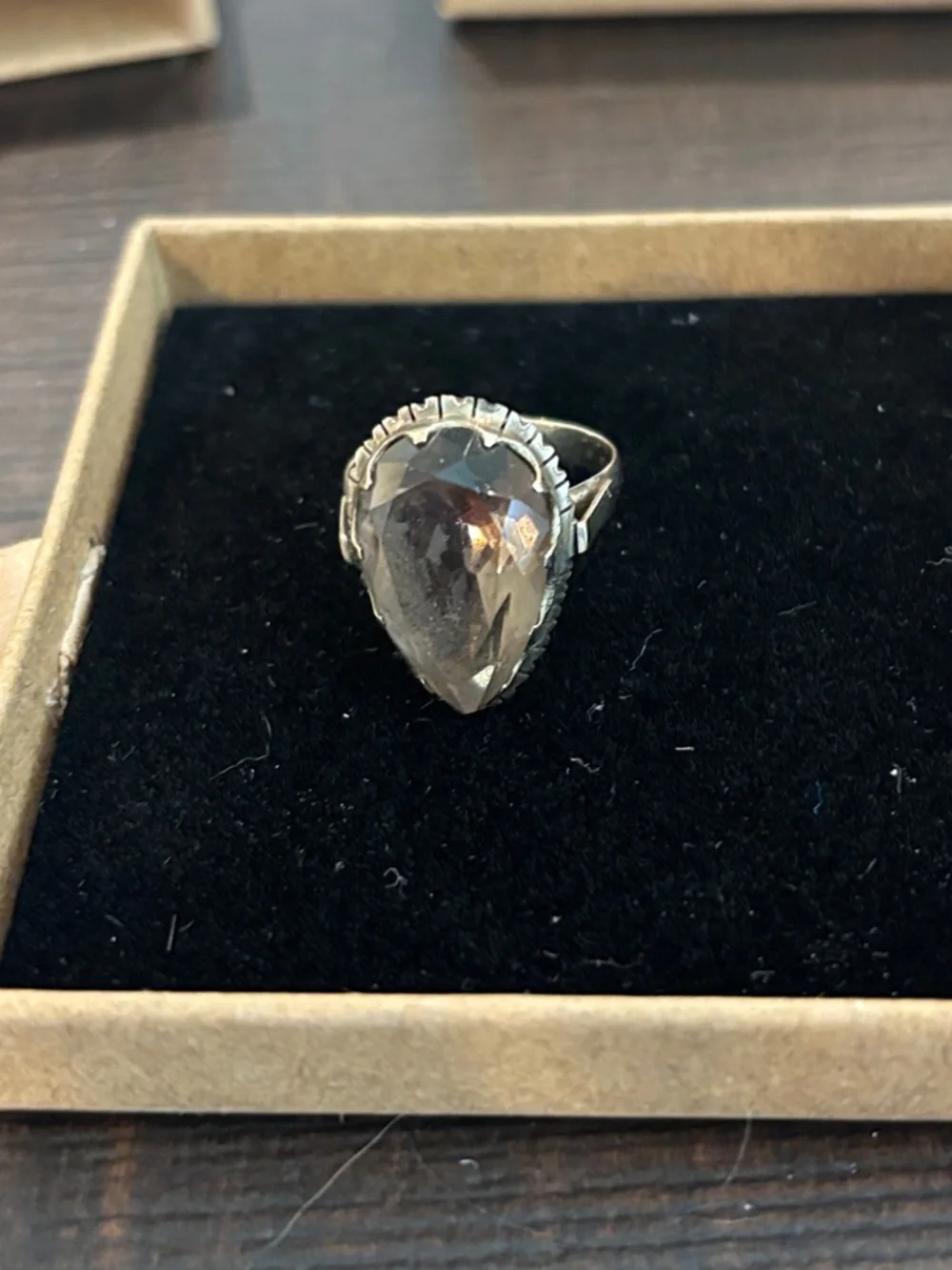 Vintage 14K Yellow Gold Pear Cut Smoky Quartz Cocktail Ring